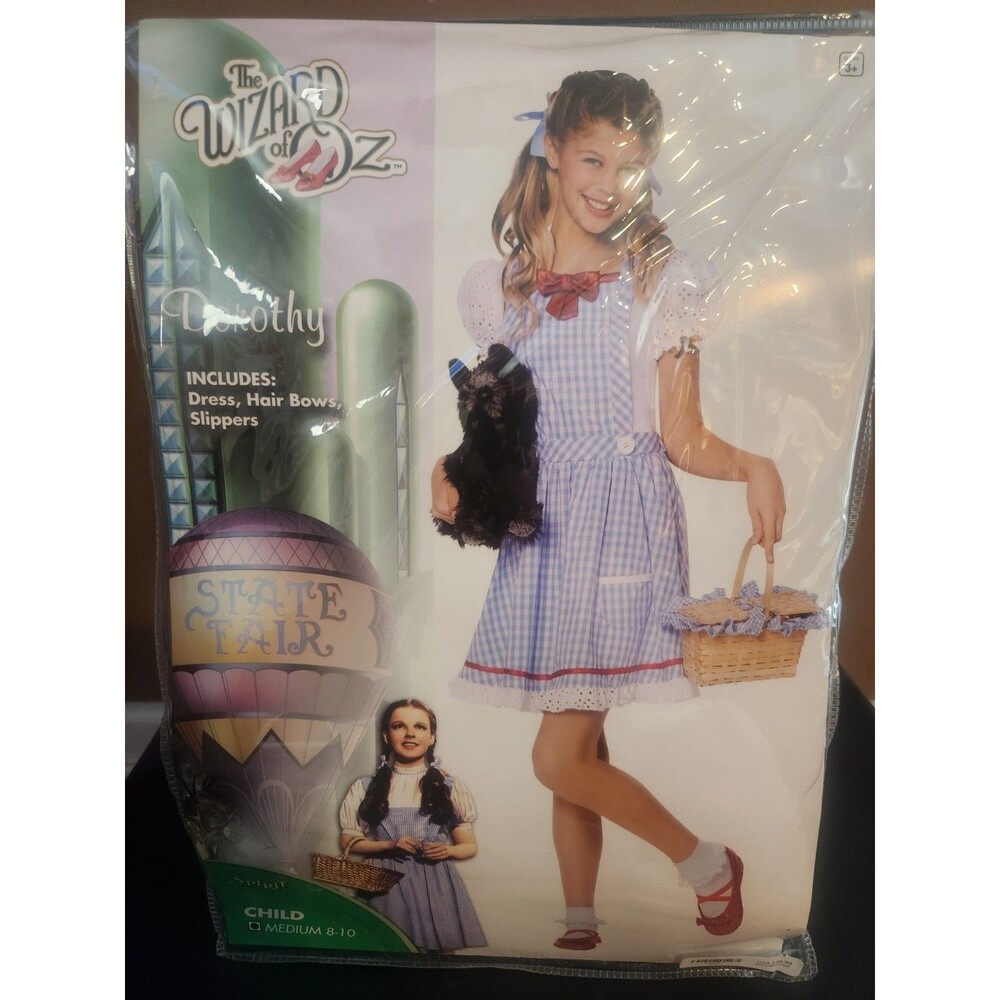 Wizard of Oz Dorothy Costume Child Girls Size 8/10 Dress Hair Bows Slippers NEW - Picture 1 of 4
